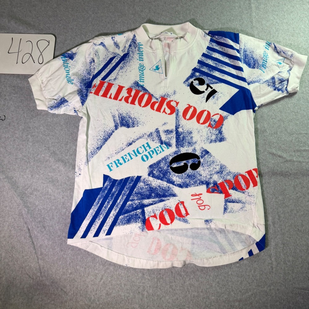 Vintage Le Coq Sportif French Open Cycling Jersey Cotton Graphic Print Large